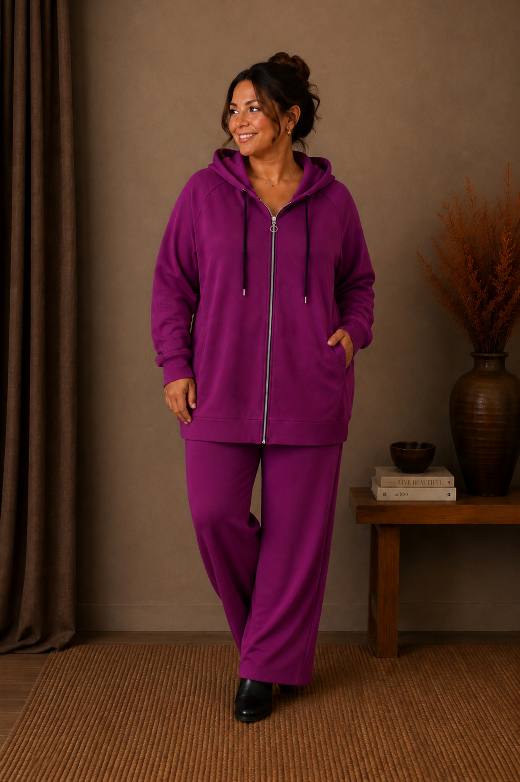 Hoodtröja med fickor, mauve - 2