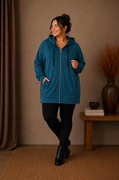 Hoodtröja med fickor, teal 