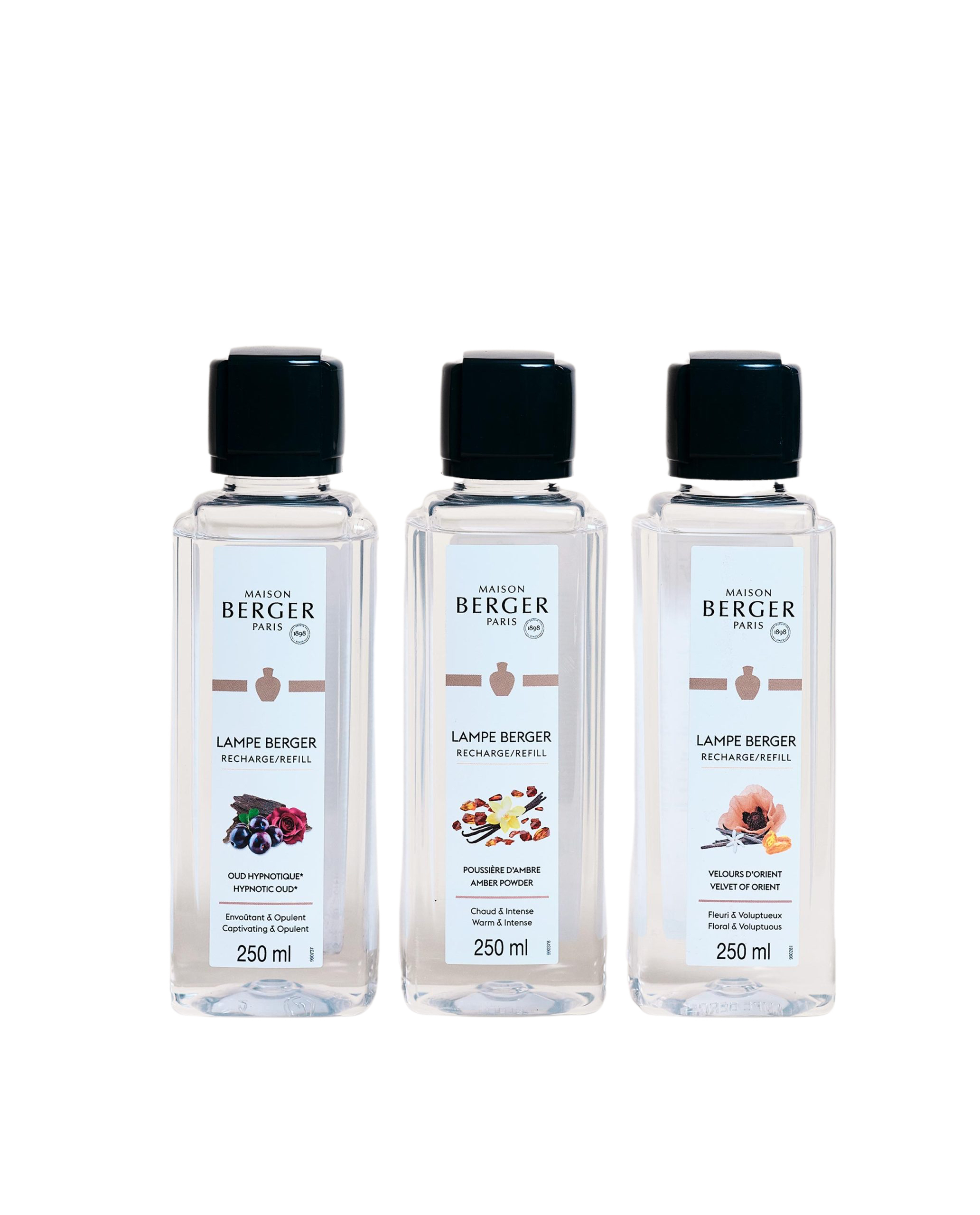 * MAGICAL * Maison Berger Presentset  - Refillvätska till Doftlampa - 3 x 250 ml - Hypnotic Oud, Amber Powder & Velvet of Orient - 4