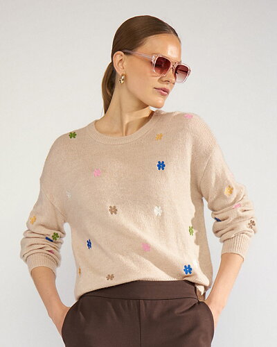 Jumper Florie beige med broderade blommor