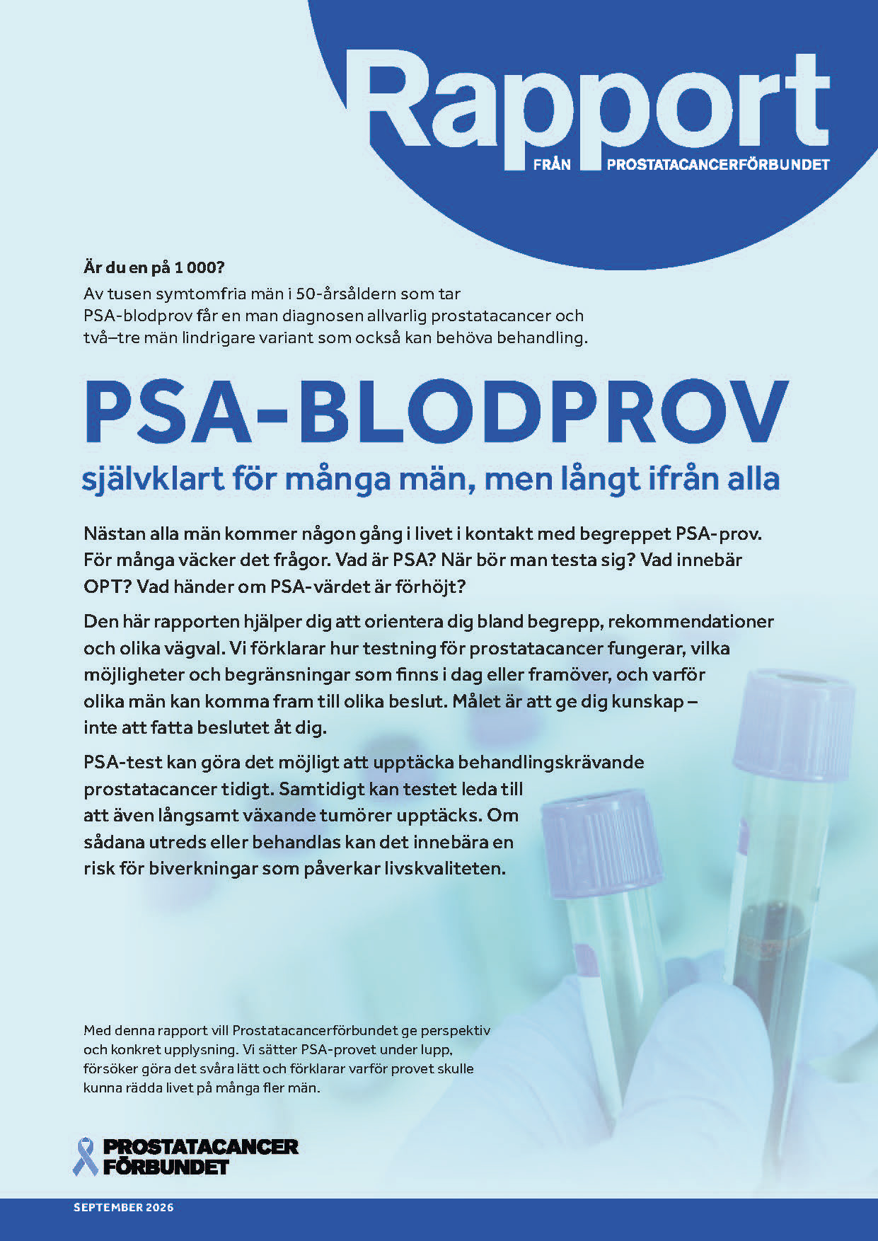 Omslagsbild på förbundets rapport 2026 om PSA-blodprov