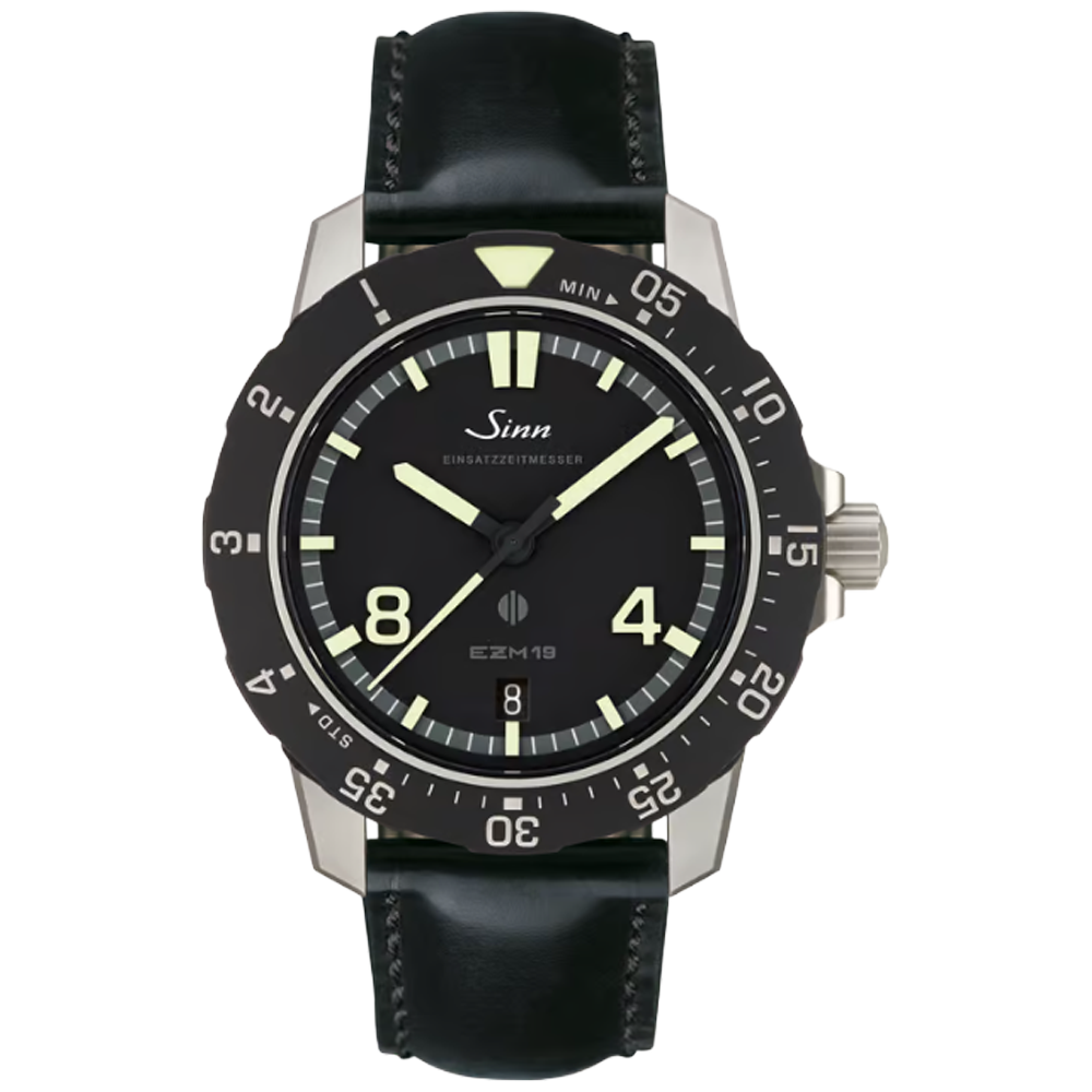 Sinn 119.010 EZM 19 svart kalvskinn med svarta sömmar