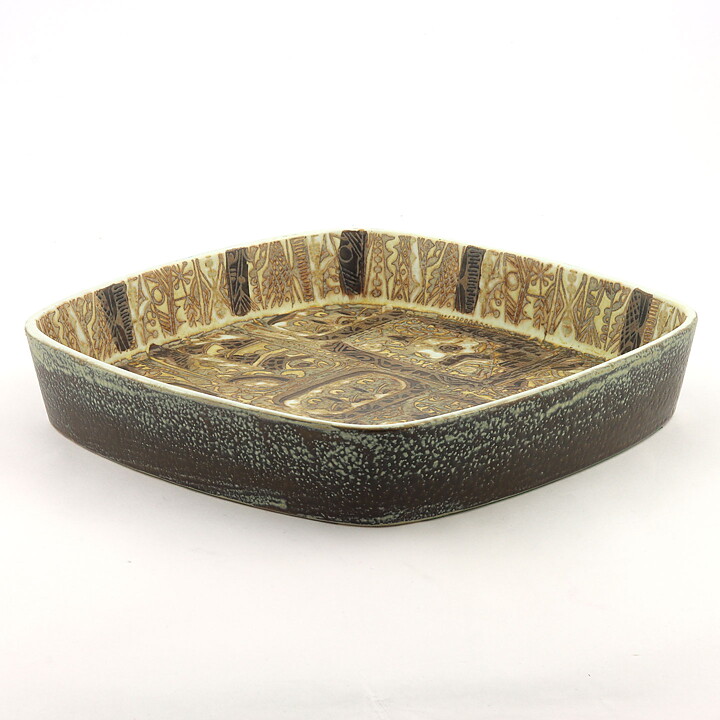 Nils Thorsson (Baca 1960s) Brown/Yellow Quadratic Bowl  27 cm  #719-2885