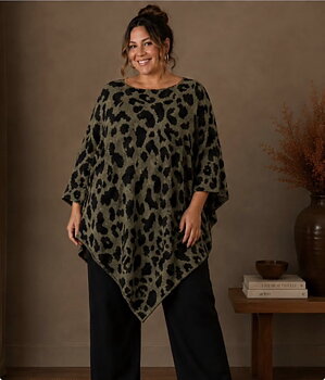 Poncho med djurmönster, khaki 