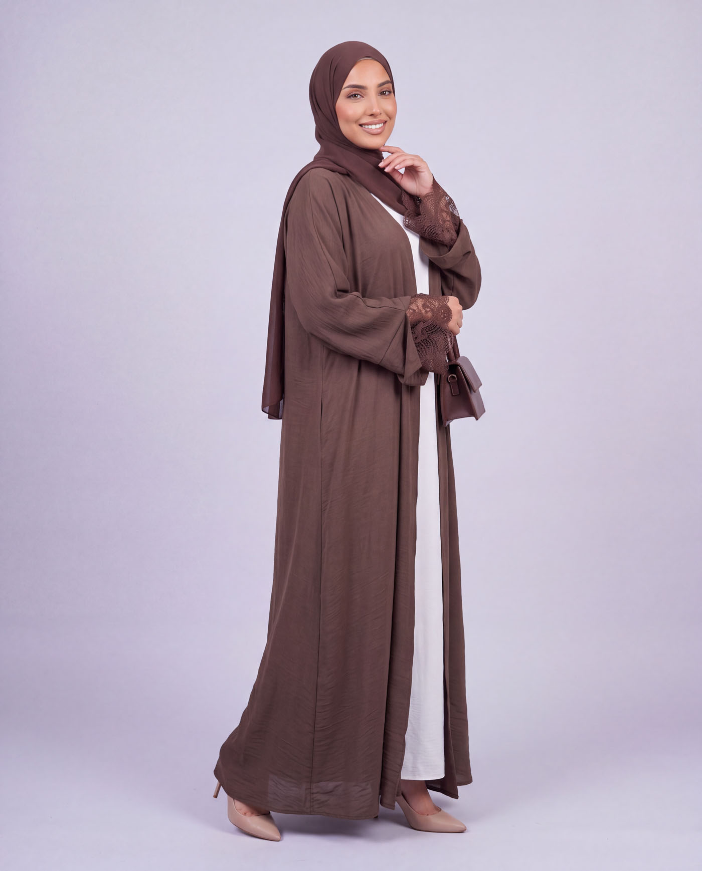 Öppen Abaya - Mörkbrun - 3