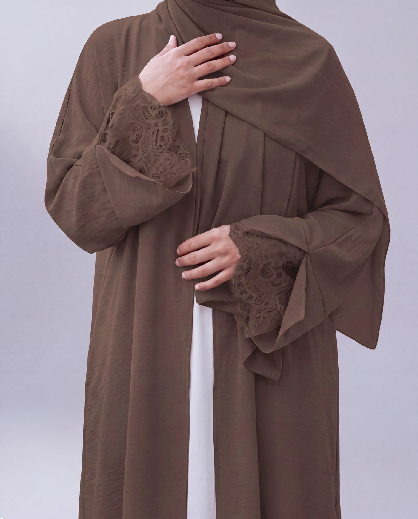 Öppen Abaya - Mörkbrun - 5
