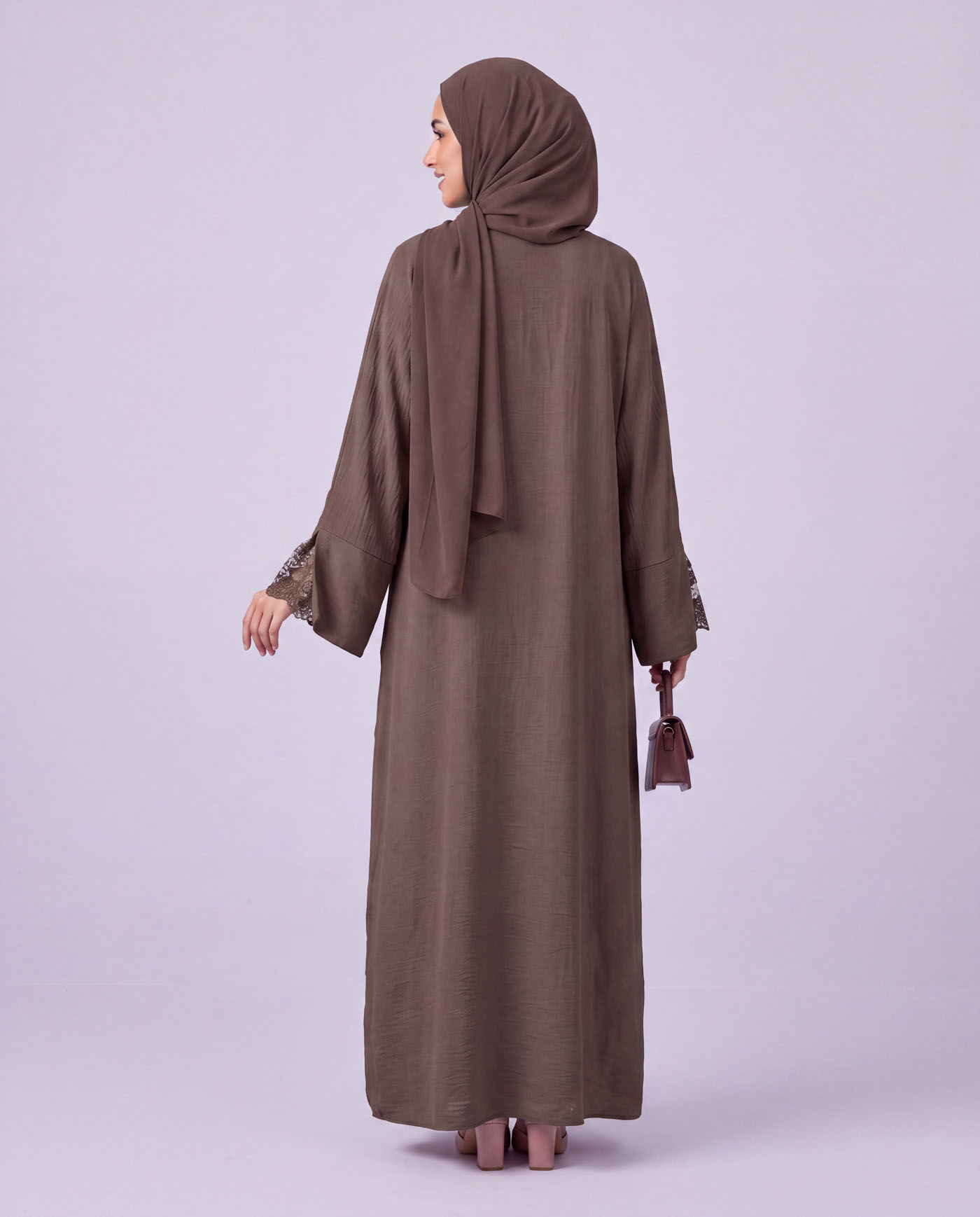 Öppen Abaya - Mörkbrun - 4