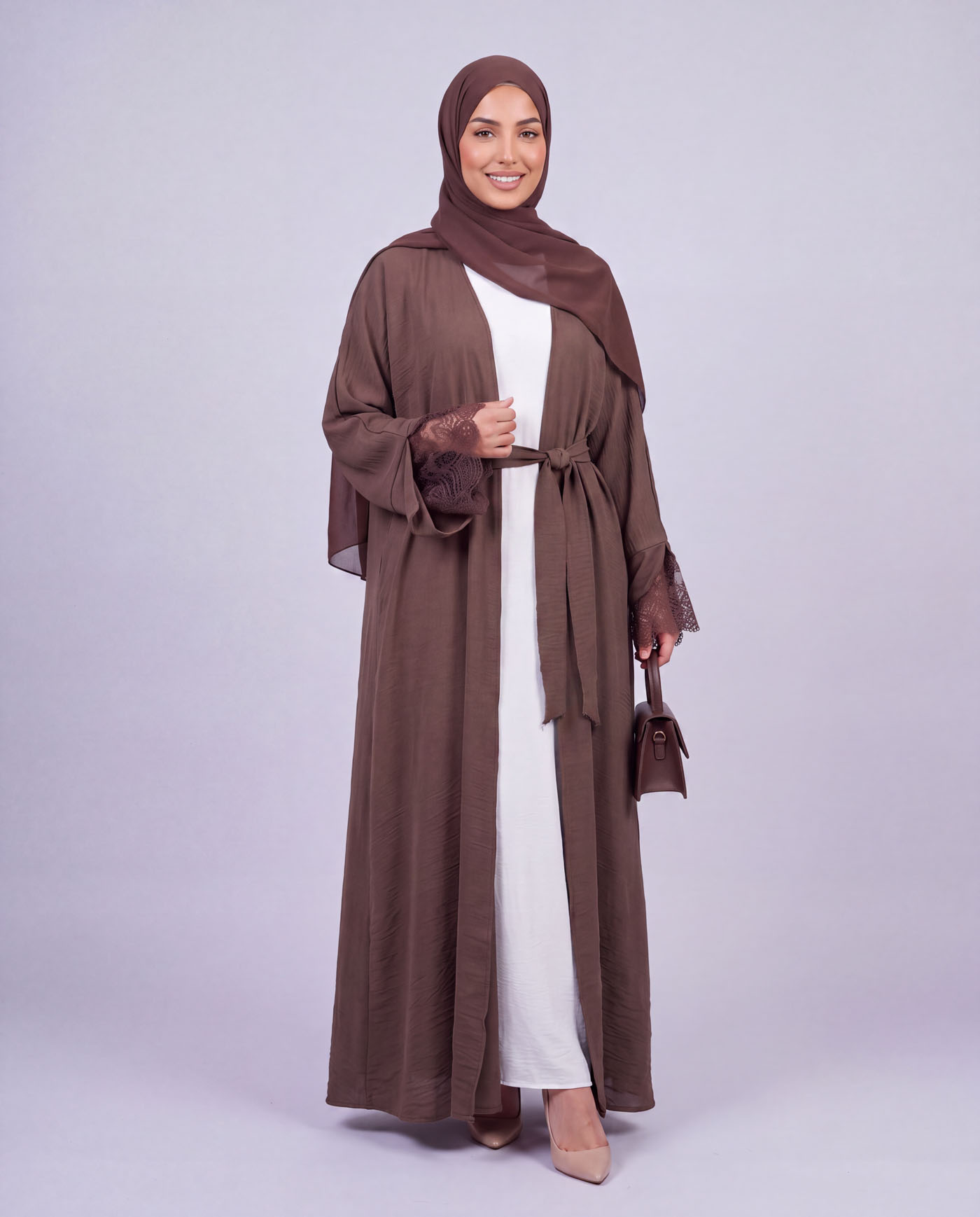 Öppen Abaya - Mörkbrun - 2