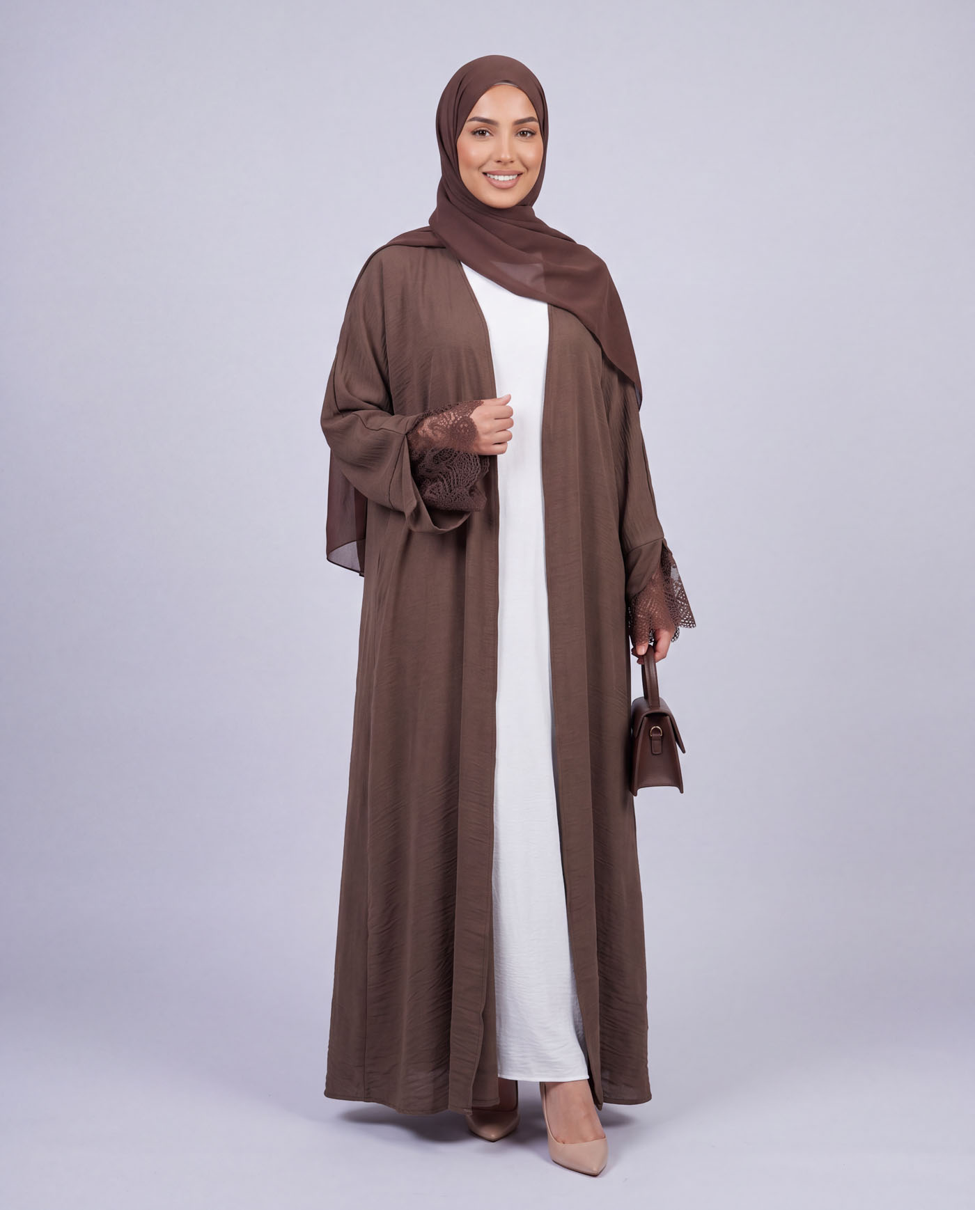 Öppen Abaya - Mörkbrun