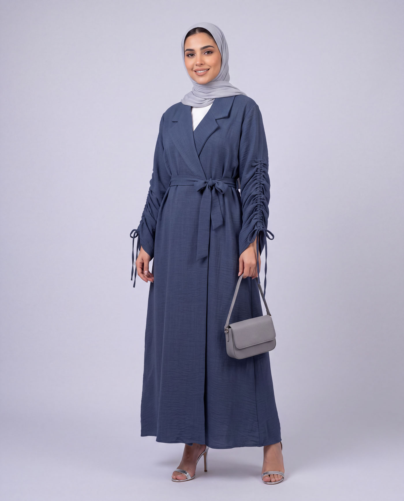 Trench Coat Abaya - Ocean Blue - 2
