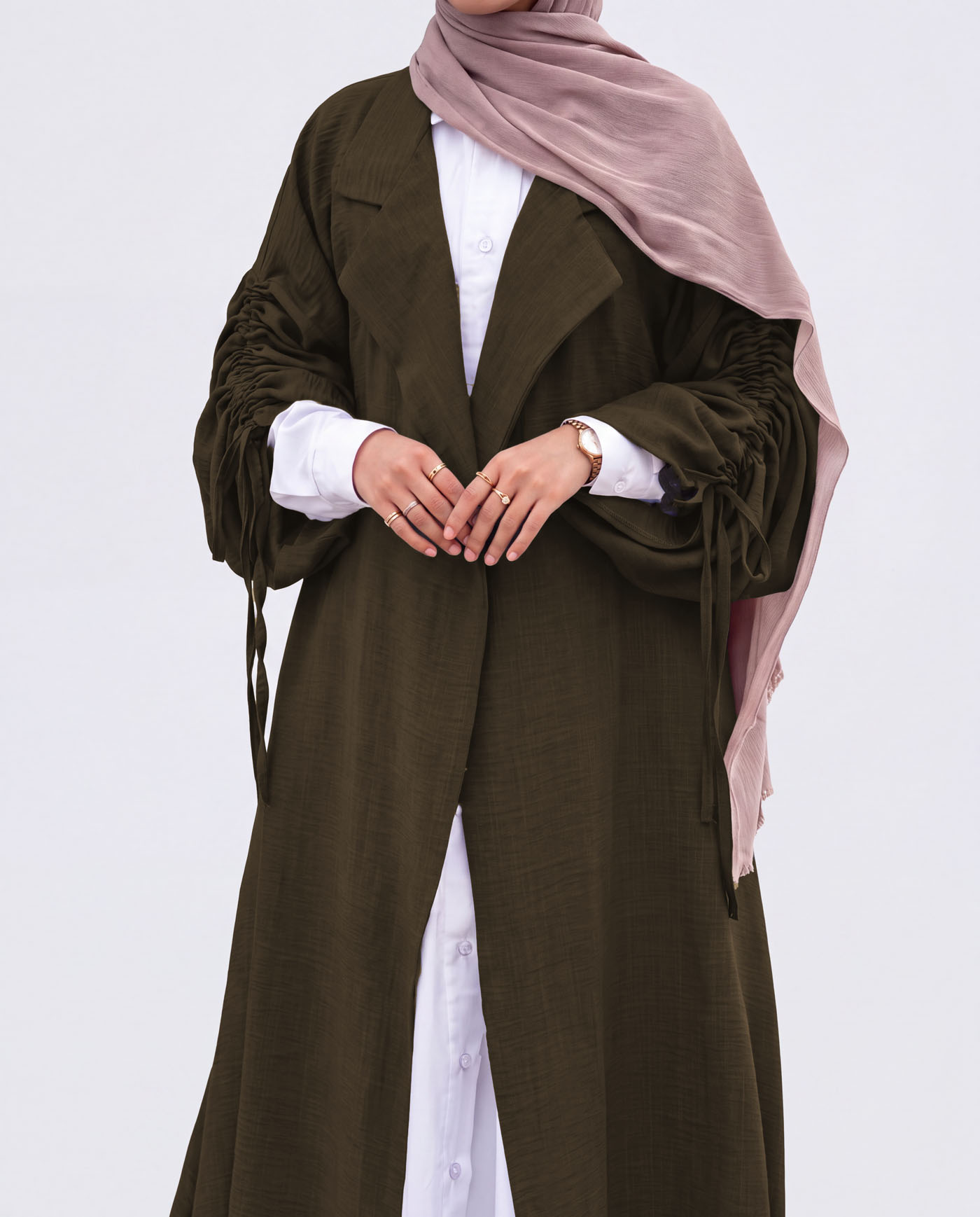 Öppen Abaya - Mörkbrun - 4