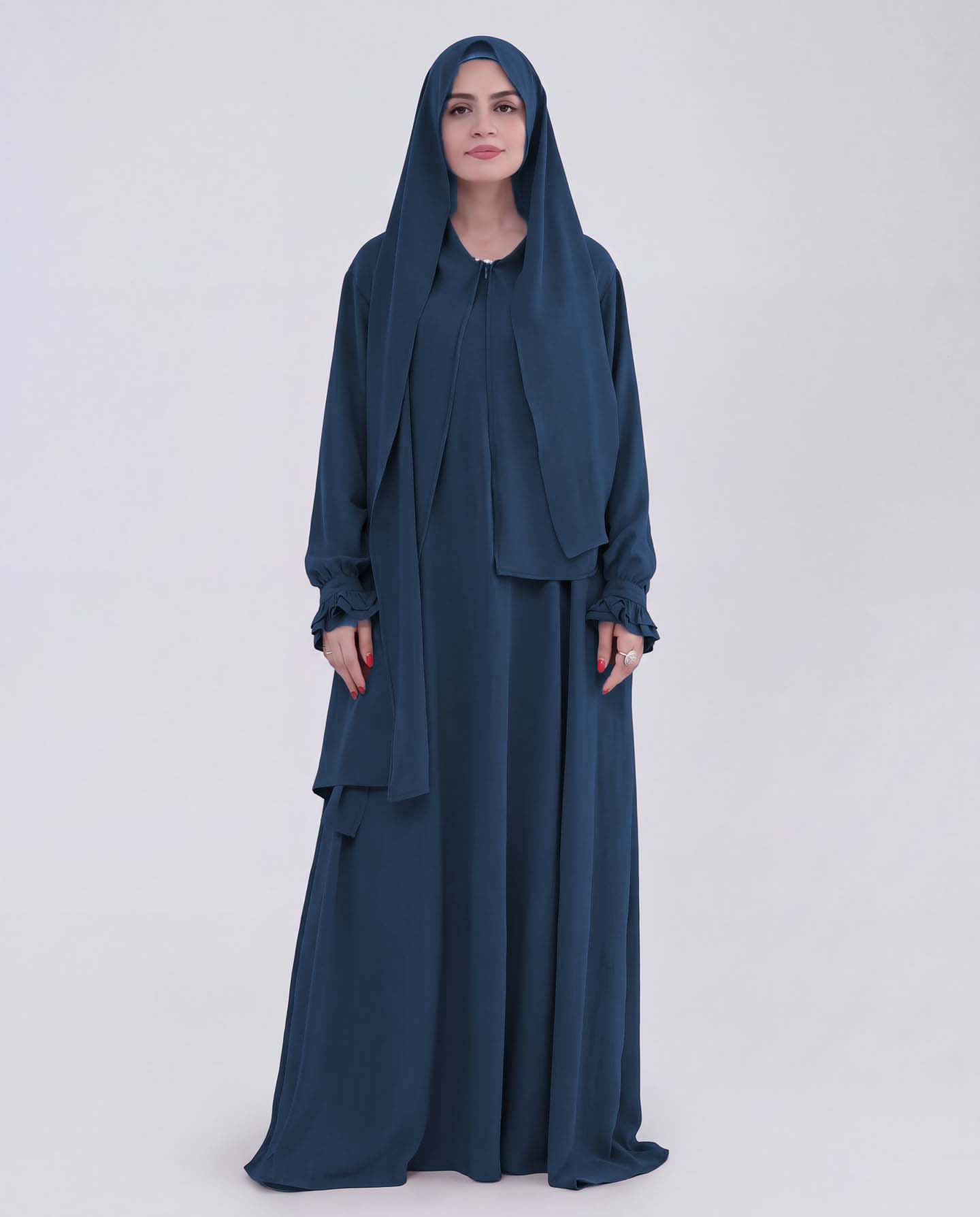 Hoodie-abaya med luva - Marinblå - 3
