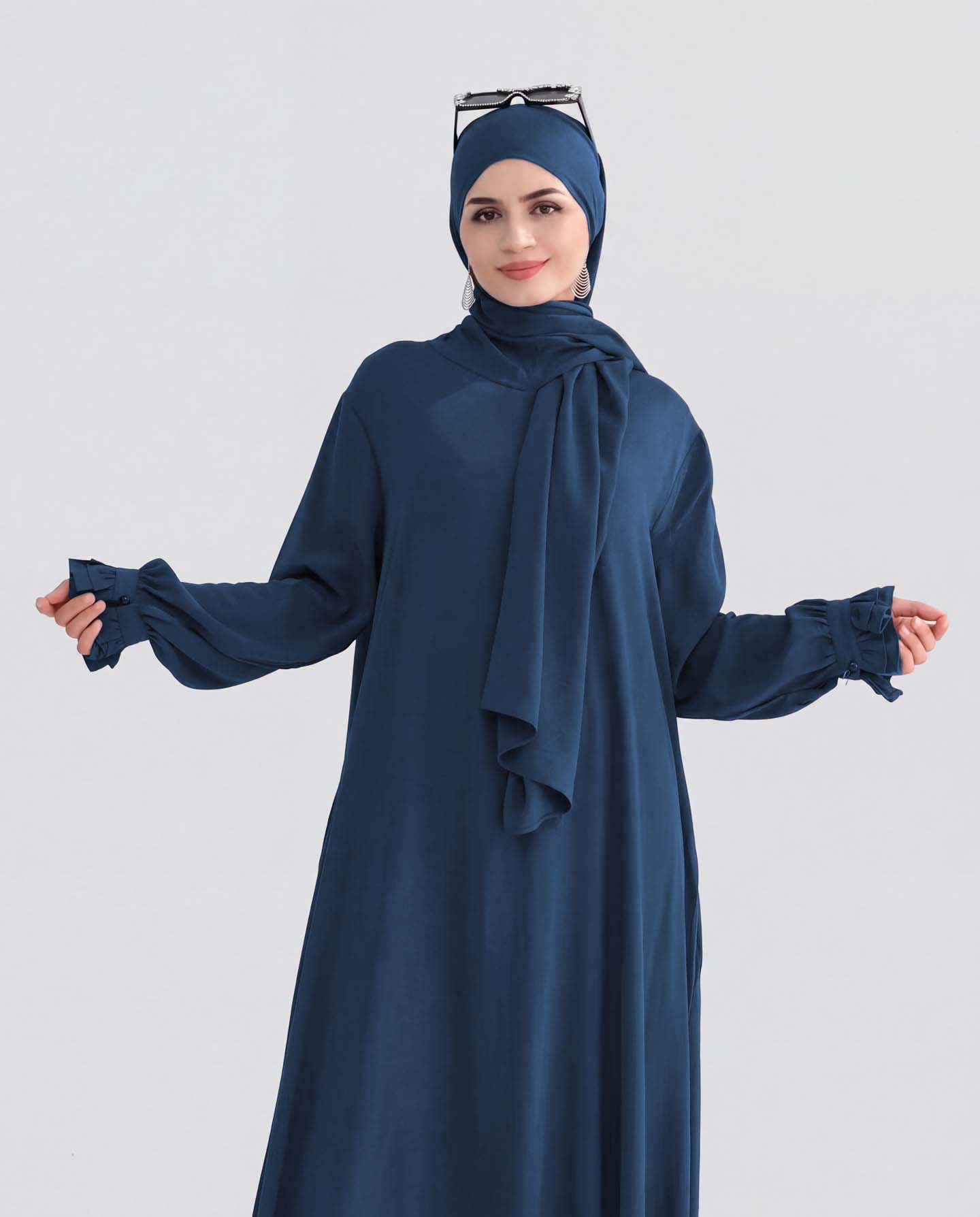 Hoodie-abaya med luva - Marinblå - 2