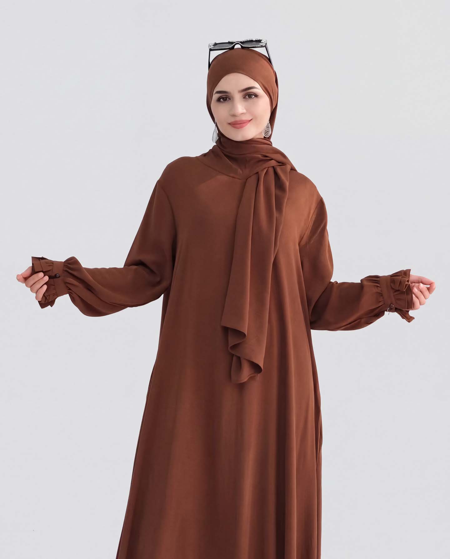 Hoodie Abaya - Dark Brown - 2