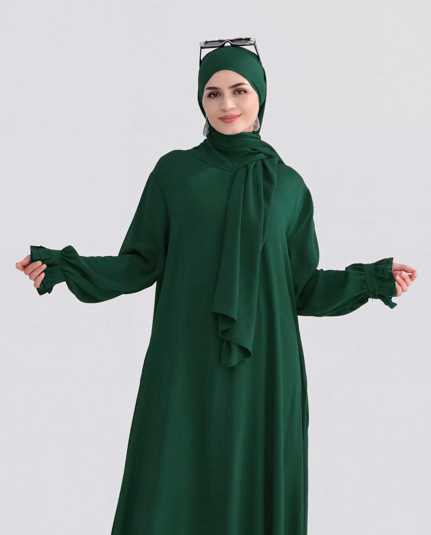 Hoodie Abaya - Dark Green - 2