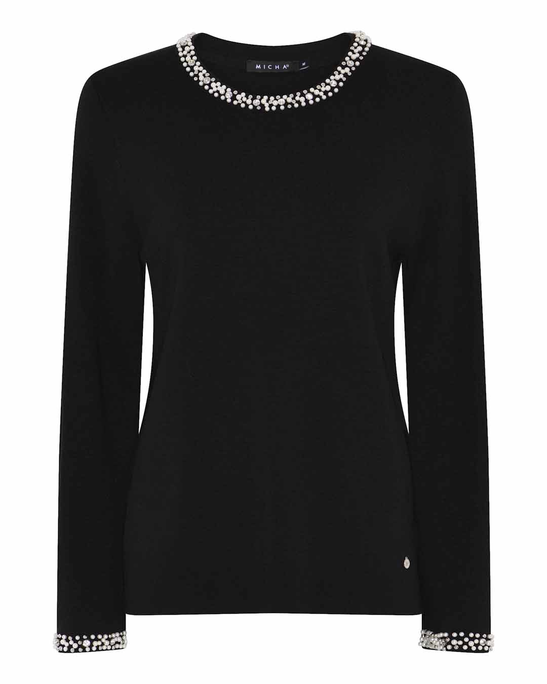 Jumper finstickad med strass/pärlor svart