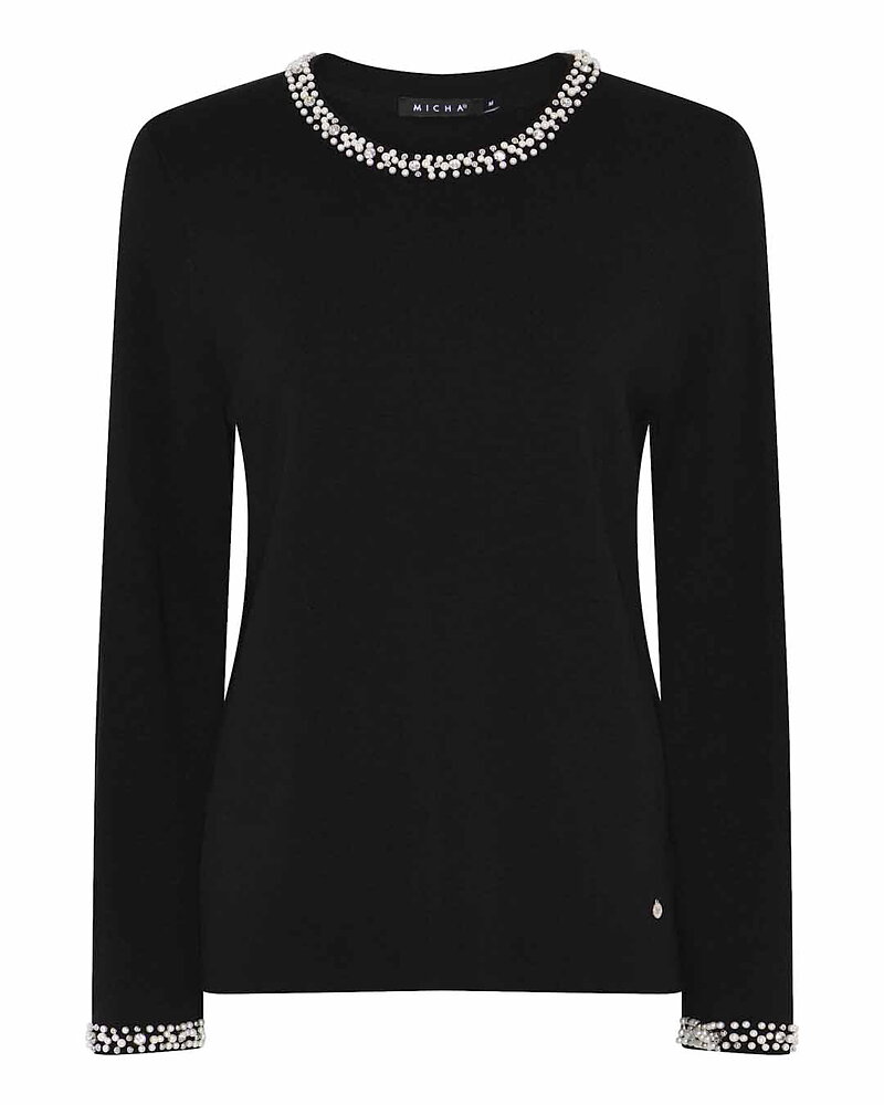 Jumper finstickad med strass/pärlor svart