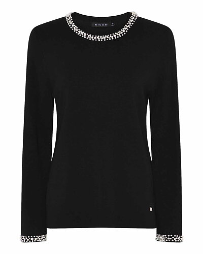 Jumper finstickad med strass/pärlor svart