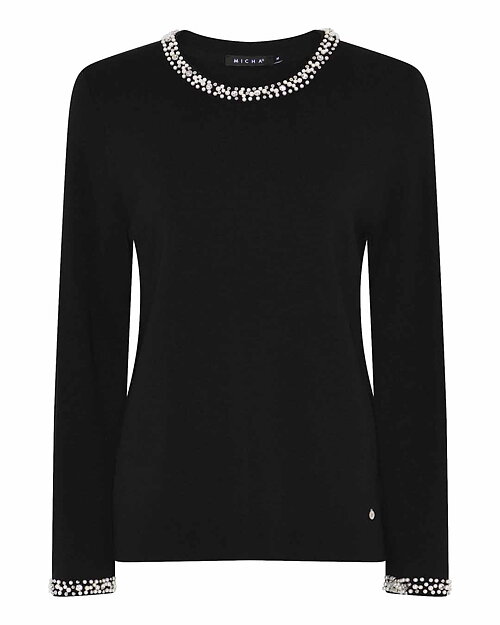 Jumper finstickad med strass/pärlor svart