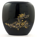 Björn Wiinblad (Porcelaine Noire 1970s) Black Modern Vase Oval Vase with Golden Decor 22 cm