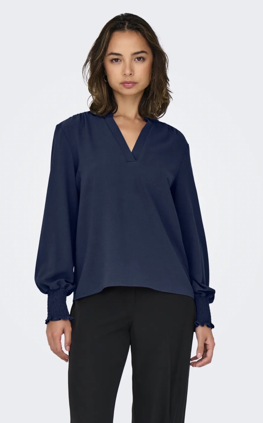 Only Mette V- Neck Smock Top Naval Academy - 3