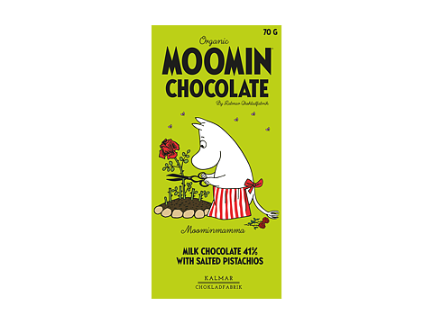 Organic Moomin Chocolate Moominmamma – Mjölkchoklad 41% med pistage och salt