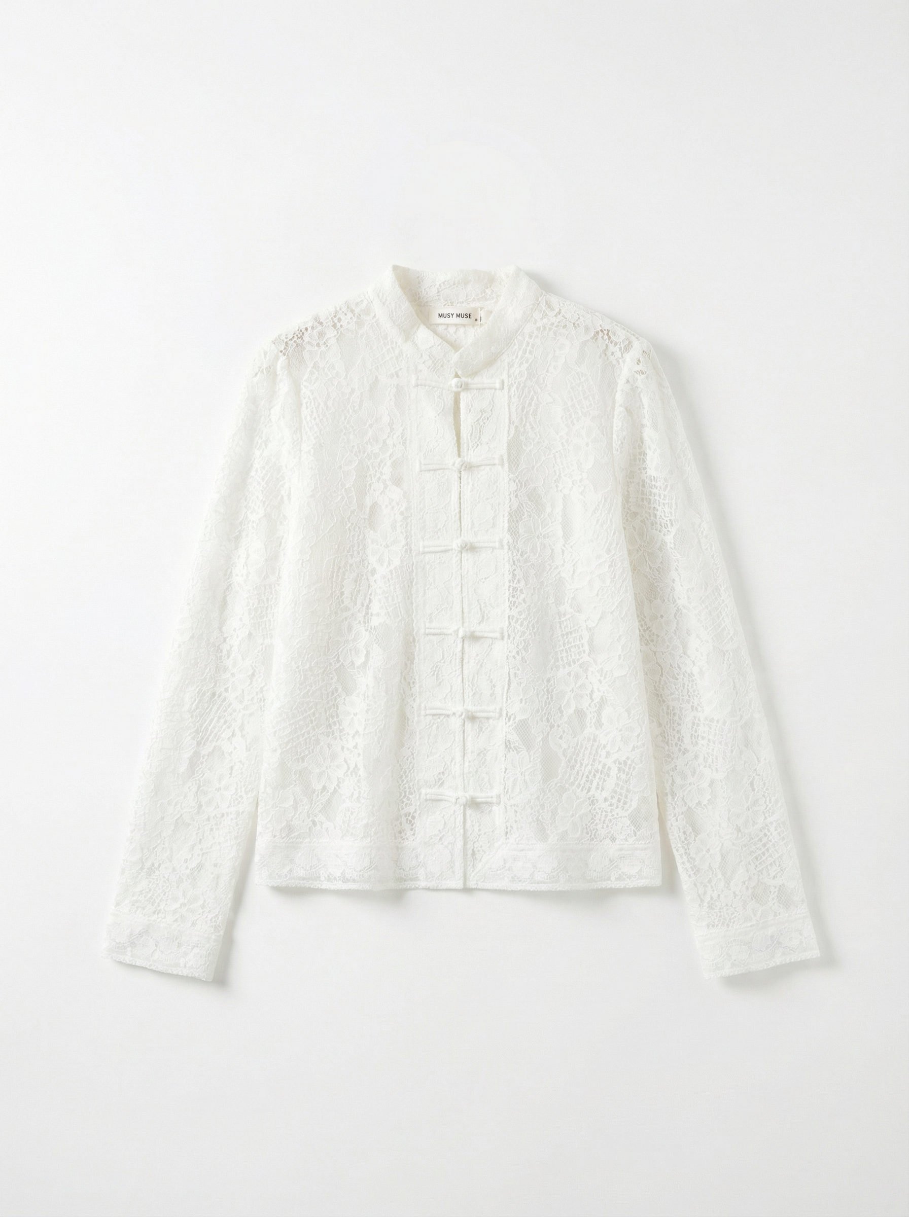 Spetsblus m Knäppning Offwhite