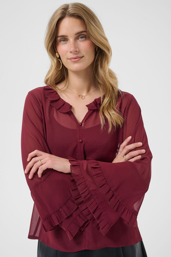 Cream Flouncy Blouse Cabernet Red