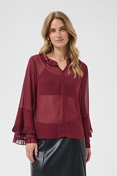 Cream Flouncy Blouse Cabernet Red