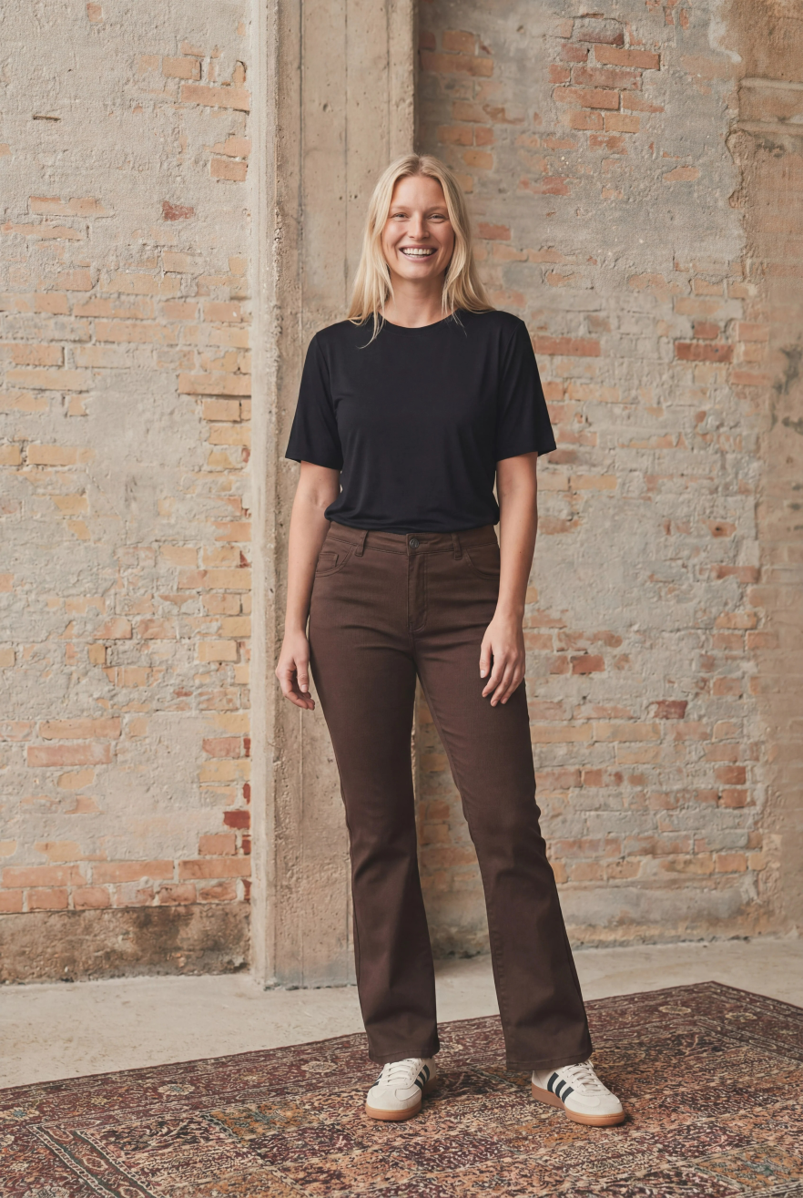 Isay Flare Coated Pant - Dark Brown - Isay