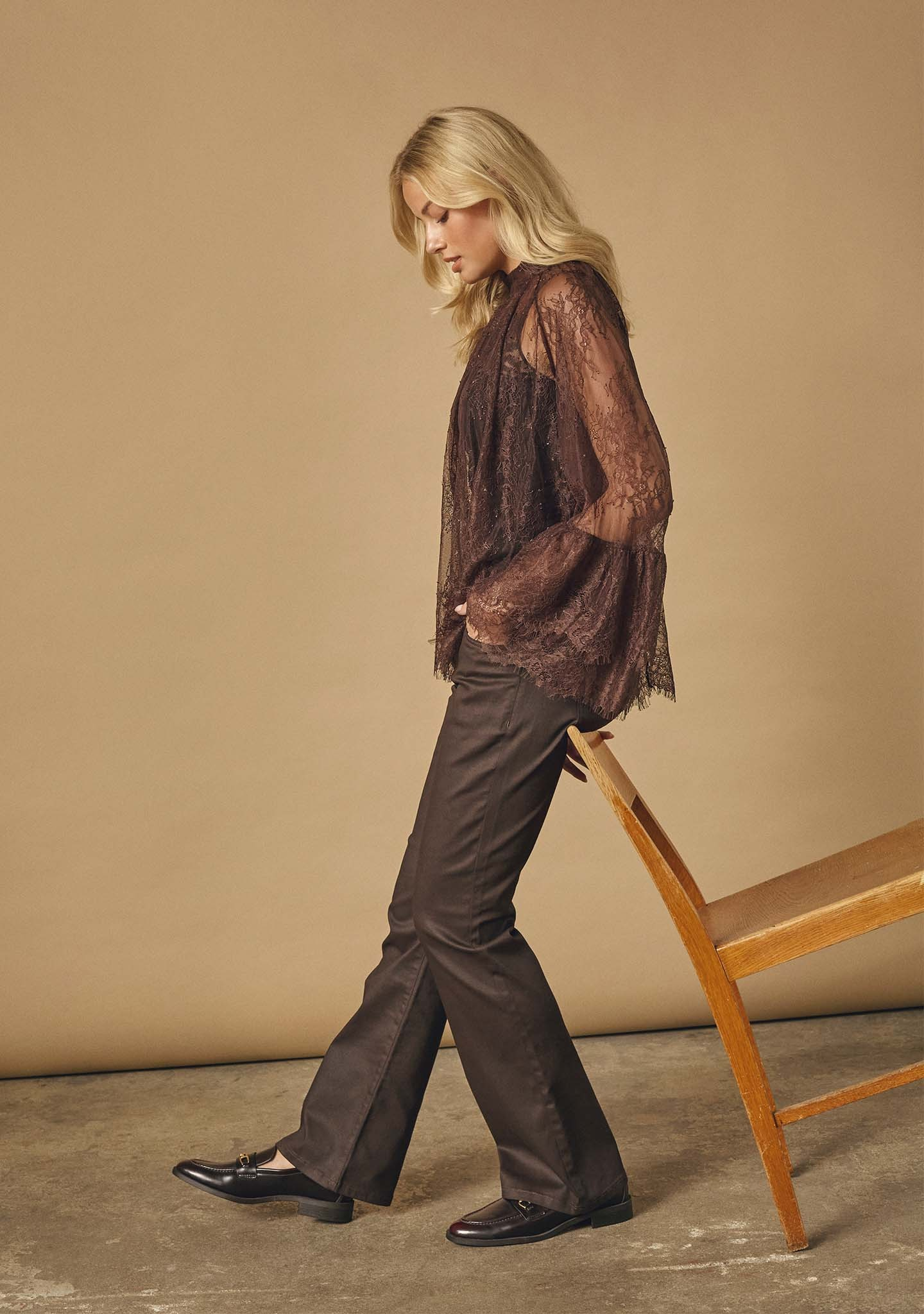 Isay Flare Coated Pant - Dark Brown - Isay