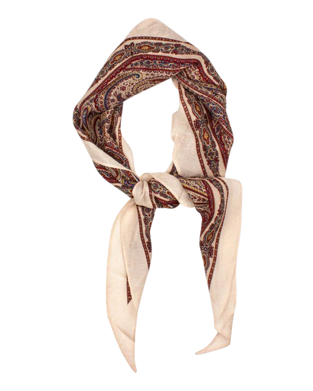Scarf Hviding siden/ull paisley röd/blå/beige