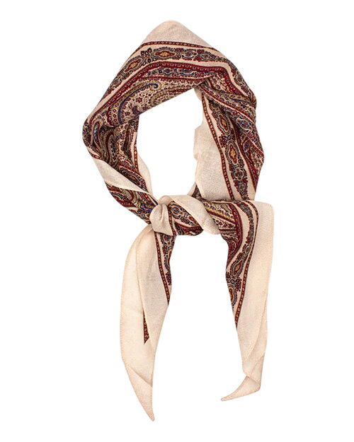 Scarf Hviding siden/ull paisley röd/blå/beige