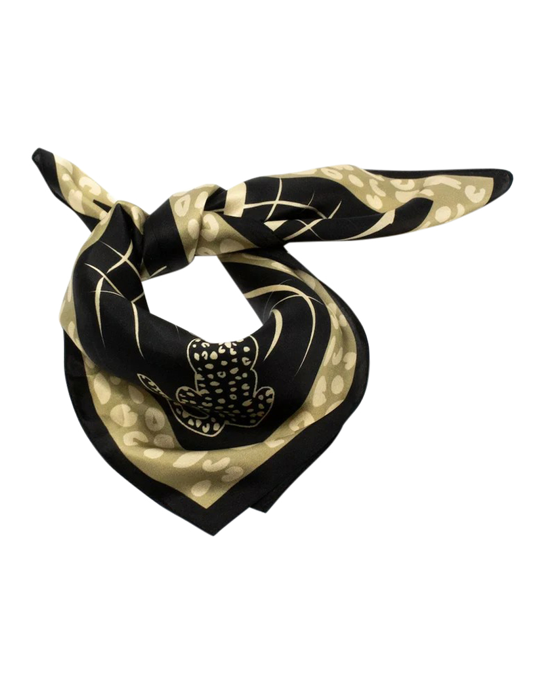 Sidenscarf Leopard Square svart/beige