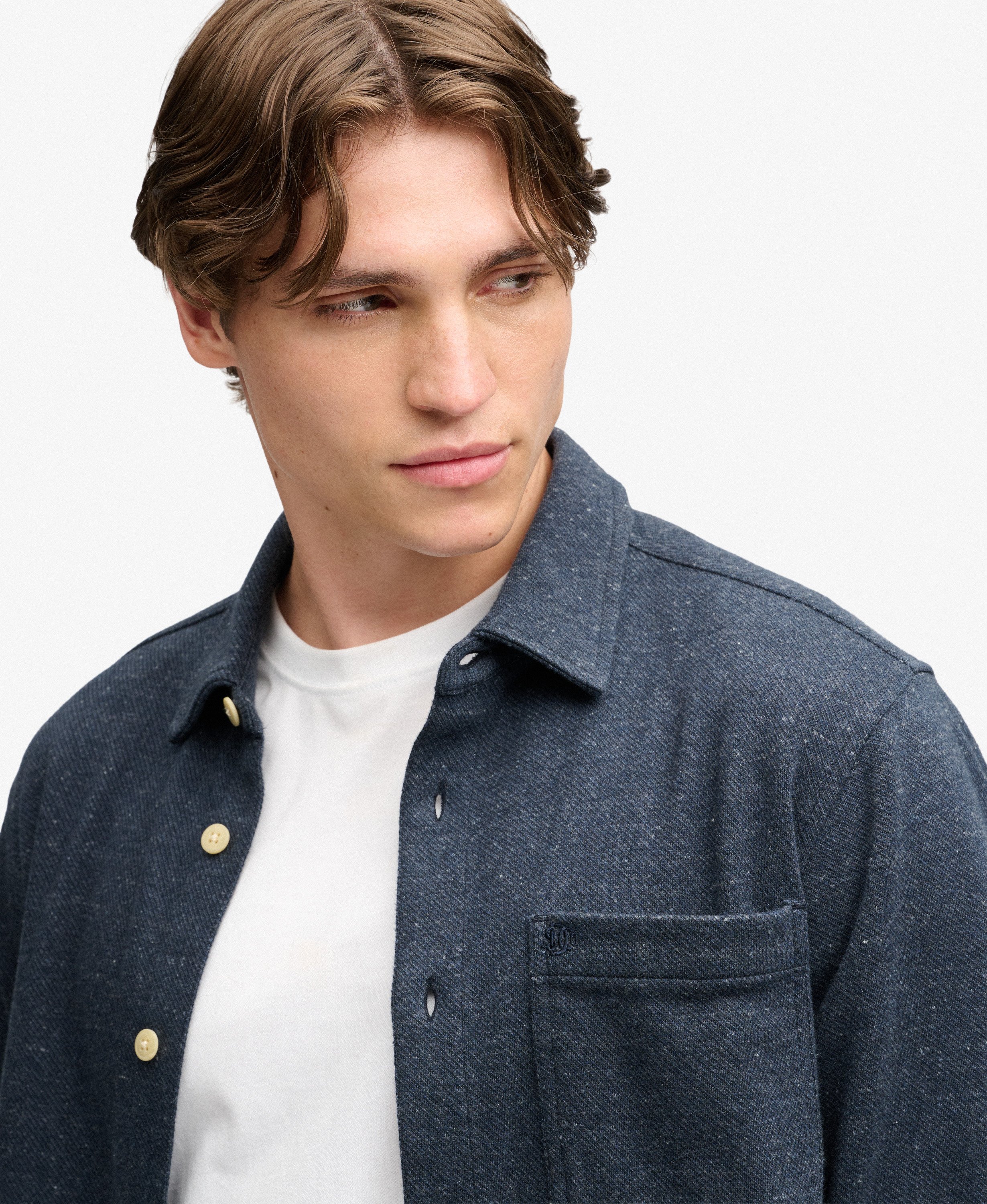 Superdry - Twill Tweed Jersey Shirt  - Navy Tweed - 3