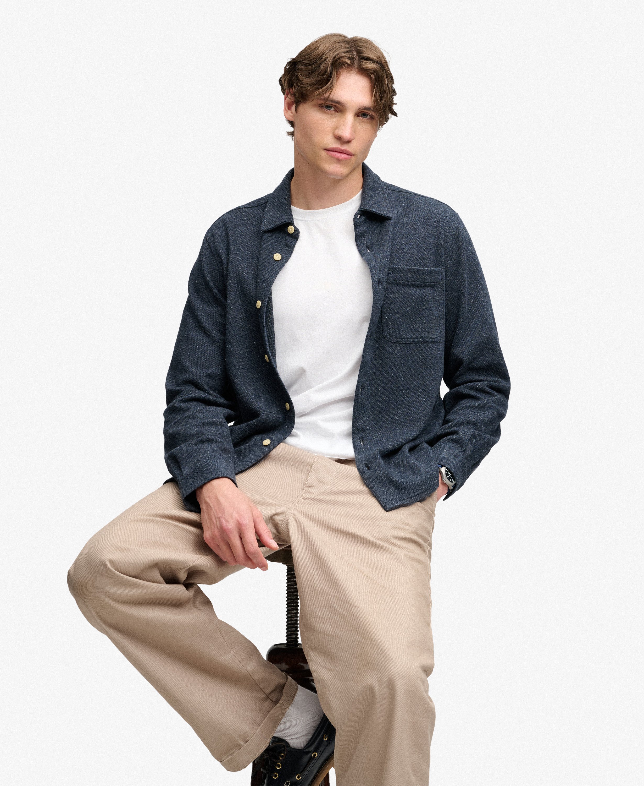 Superdry - Twill Tweed Jersey Shirt  - Navy Tweed - 4