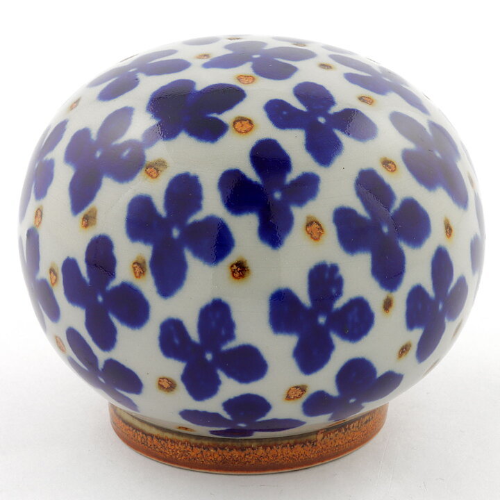 Carl-Harry Stålhane (1970s) Unique Mushroom Sculpture with Blue Flowers Decor 9 cm