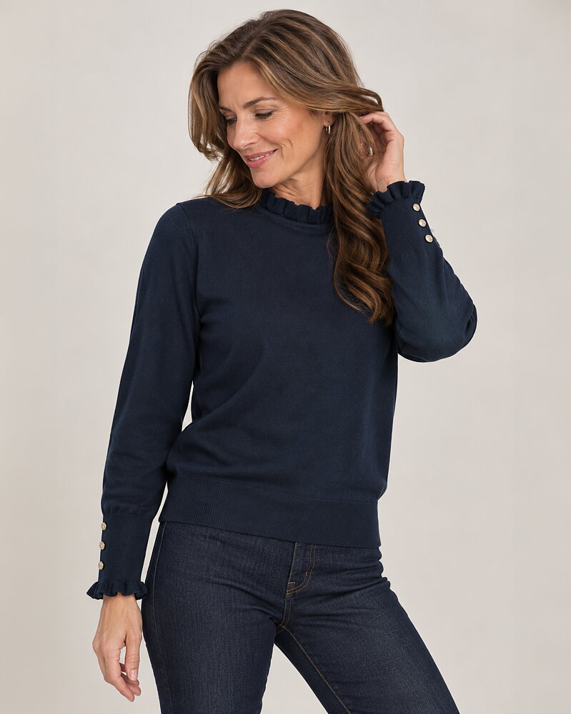 Jumper Katie volangkrage marinblå