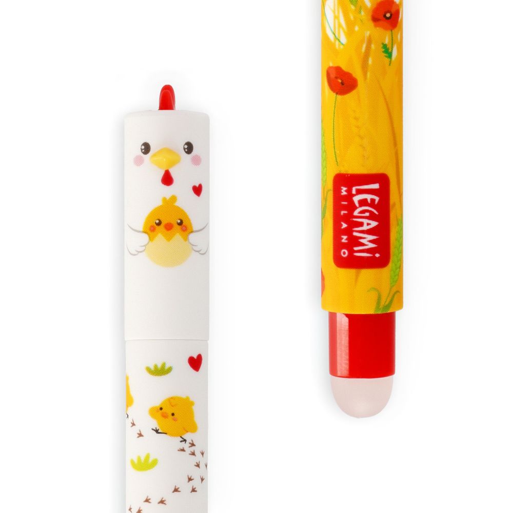 Erasable gel pen, Hen/Høne, rød, gelpen med blæk der kan viskes ud - 3