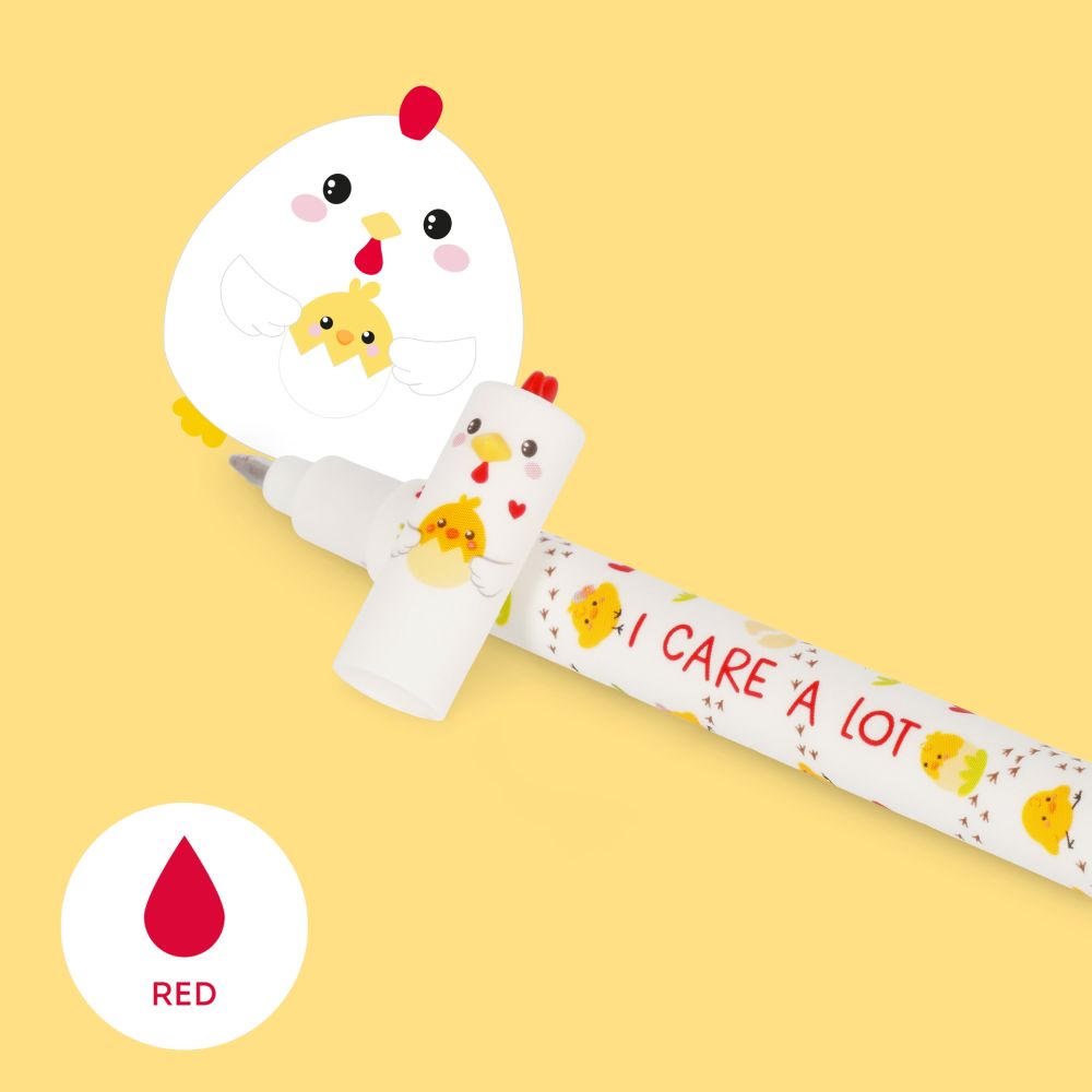 Erasable gel pen, Hen/Høne, rød, gelpen med blæk der kan viskes ud - 2