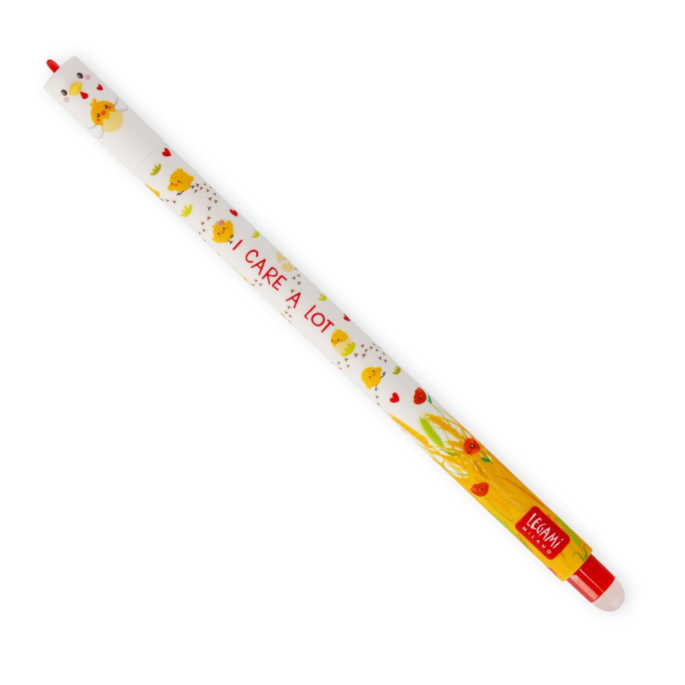 Erasable gel pen, Hen/Høne, rød, gelpen med blæk der kan viskes ud