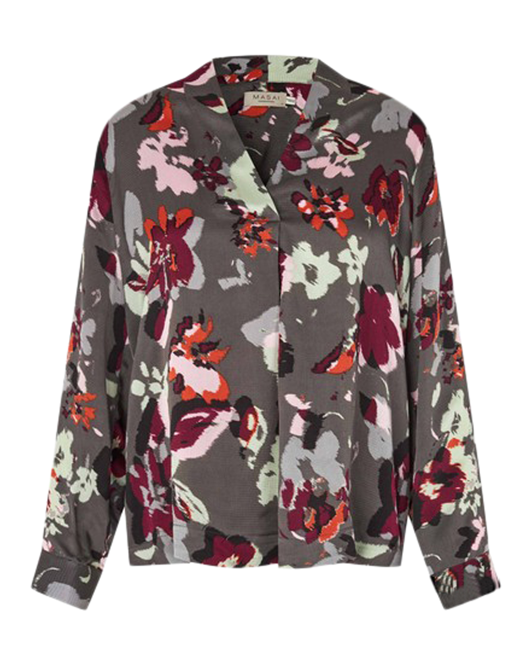 Blus Delvion v-ringad blommig rosa/vin/rost/grå