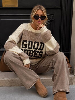 Knit sweater Good Vibes taupe