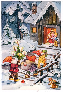 Adventskalenderkort - Tomtenissar med paket