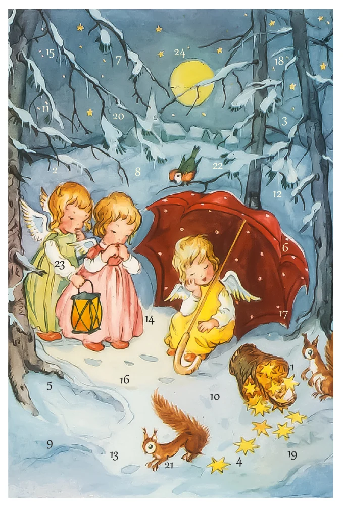 Adventskalenderkort - Änglar i vinterskogen