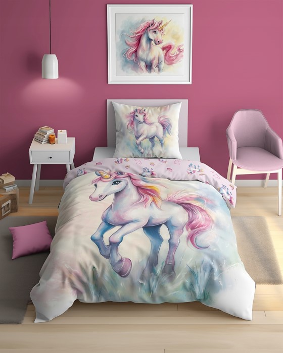Unicorn Bäddset Självlysande i mörkret