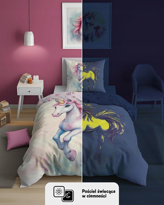 Unicorn Bäddset Självlysande i mörkret - 2