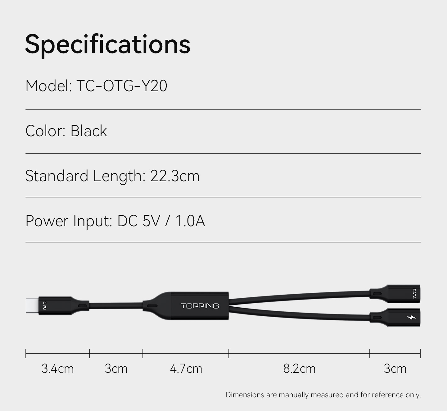 TOPPING TC-OTG-Y20 Type-C OTG Data & Power Splitter Cable - 6
