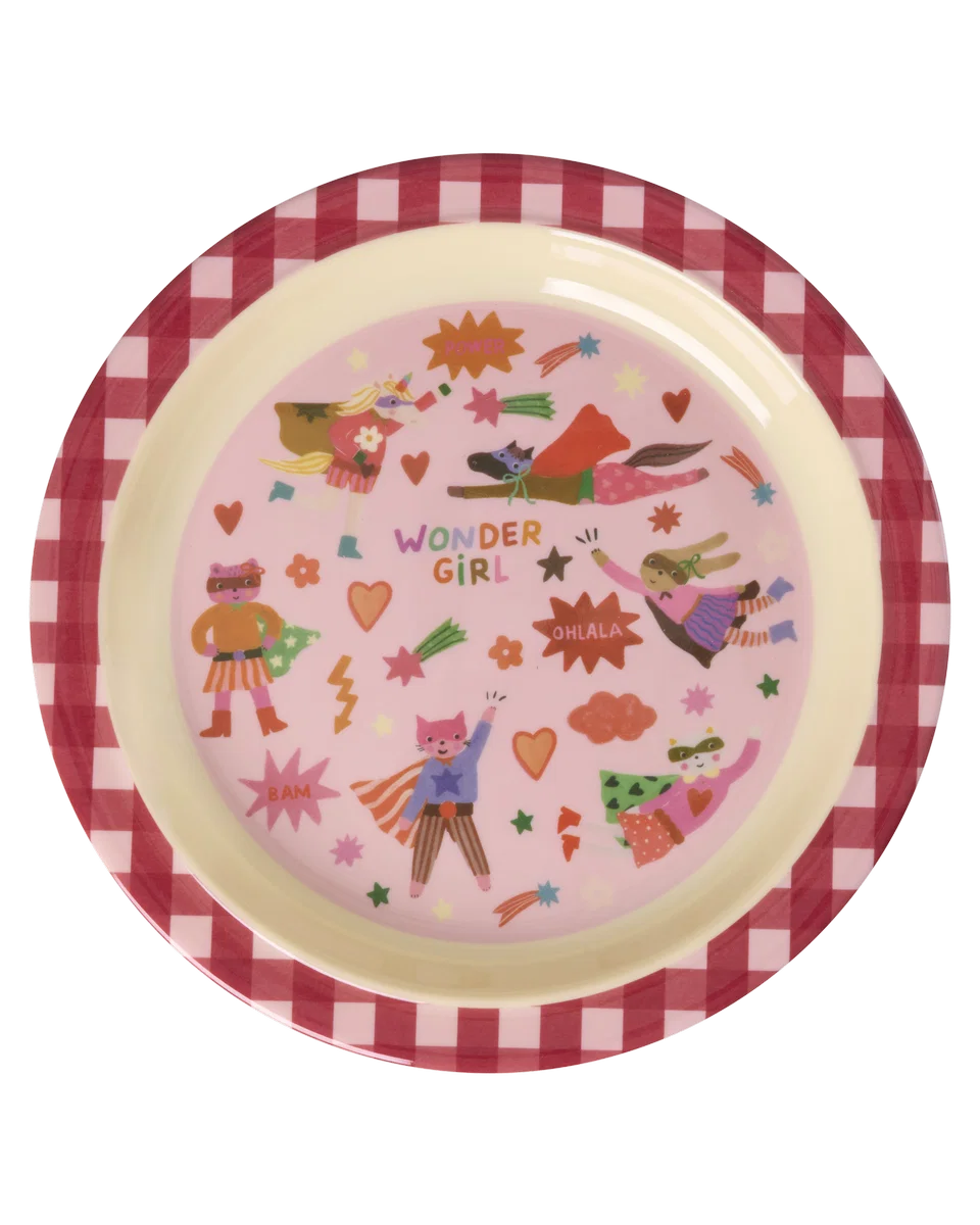 Children's Plate, Melamine, Rice Pink Hero
