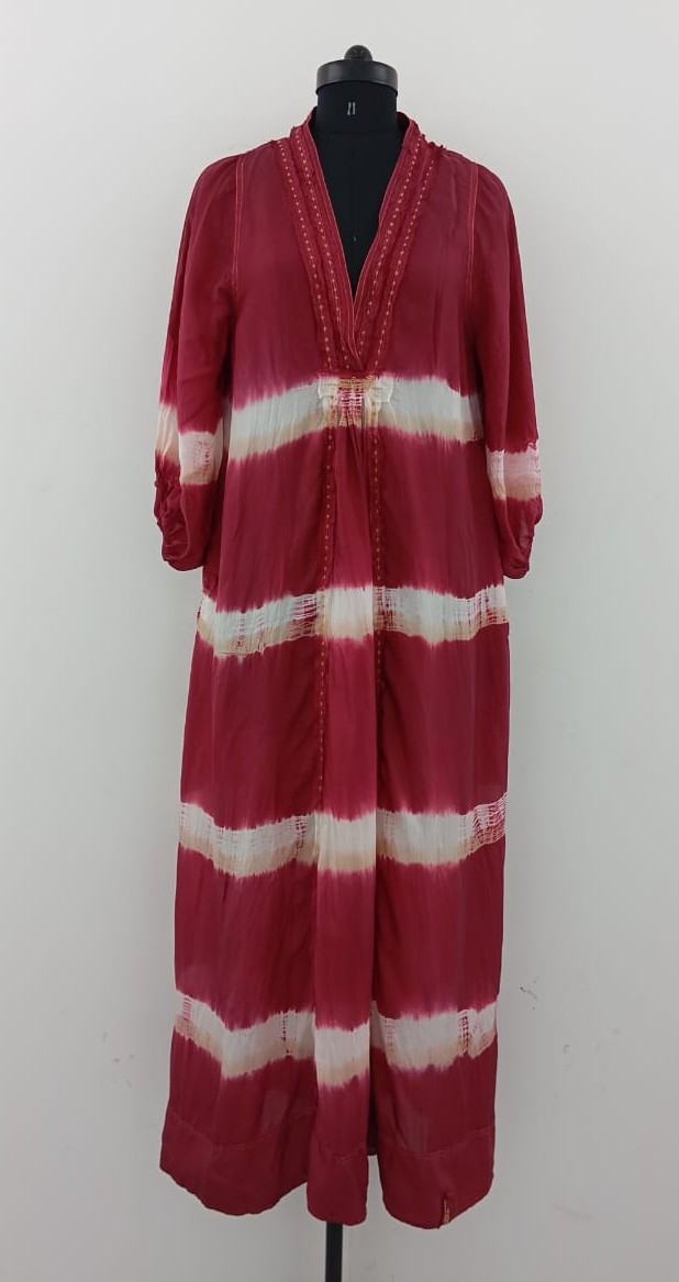 LINE SHELLEY SILK BATIK MAXI DRESS MAROON / SAMPLE  SALE 